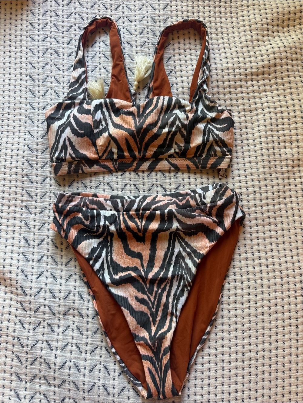 Becca Zebra Print Two-Piece Bikini - Rust, Black & Cream